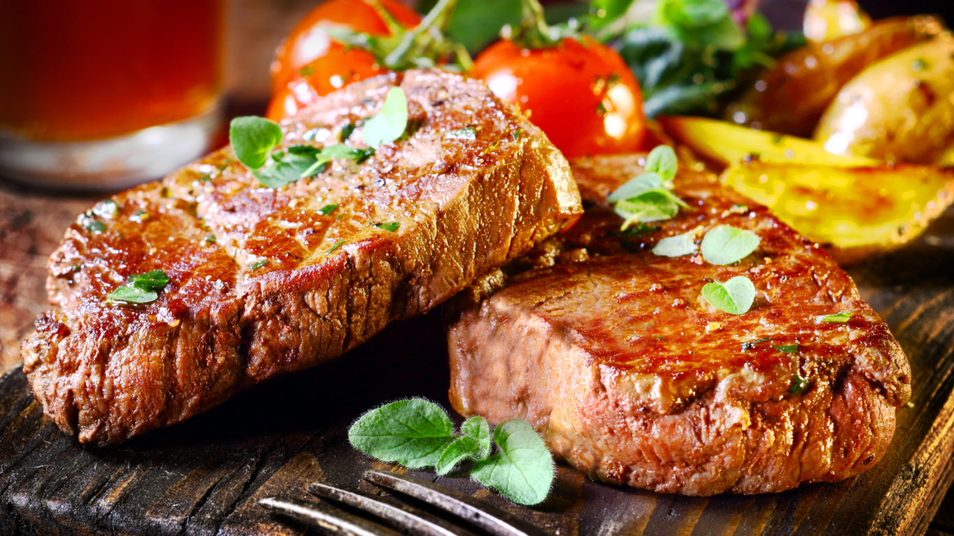 Succulent fillet steak and roast vegetables