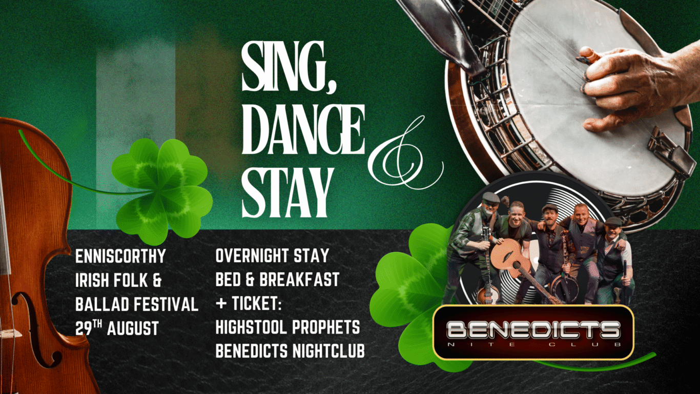 Experience vibrant Irish folk festival with live music, banjo, and violin. Enjoy overnight stay, breakfast, and nightclub entry.