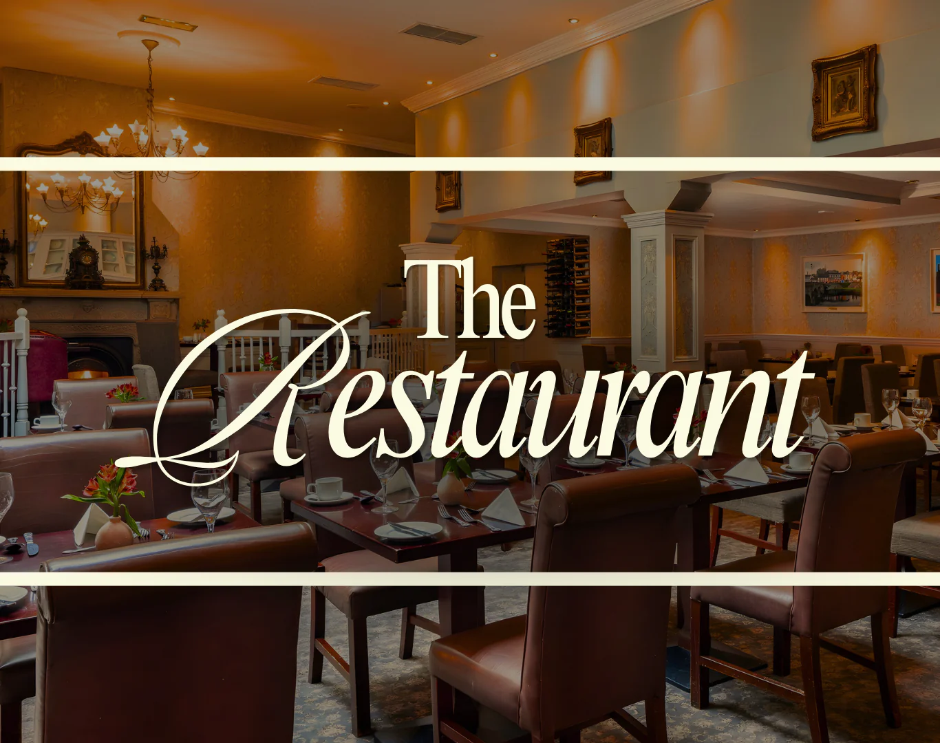 Elegant hotel dining room with cosy lighting, stylish decor, and set tables for a delightful dining experience.