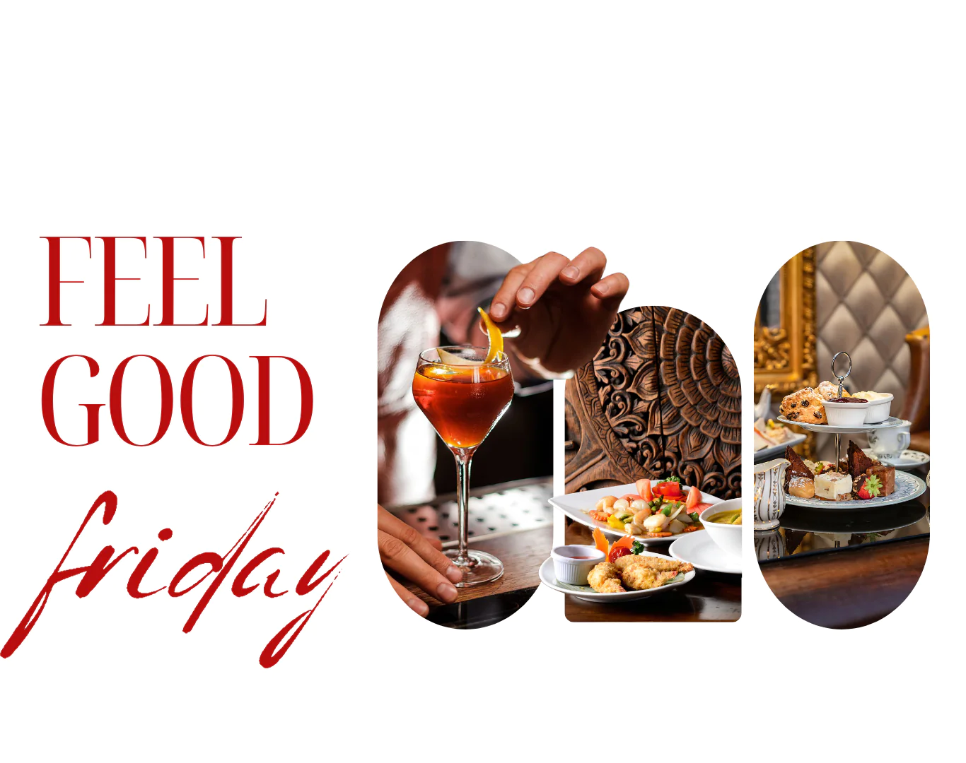 Enjoy cocktails and gourmet dishes in our elegant dining area for a perfect Feel Good Friday experience.